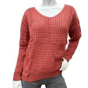 Mafulus Womens Sweater Batwing Long Sleeve V-neck Cable Knitted Rose Red Size S